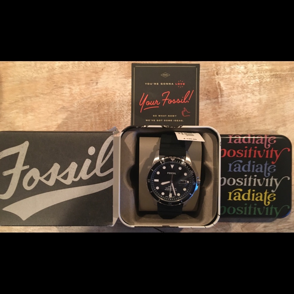 FOSSIL FB-01 THREE-HAND DATE BLACK SILICONE WATCH